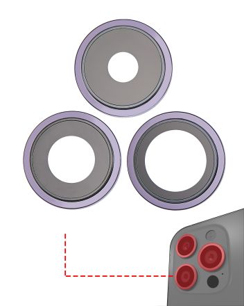Premium Deep Purple iPhone 14 Pro / 14 Pro Max  (3 Piece Set) Back Camera Lens With Bracket & Bezel