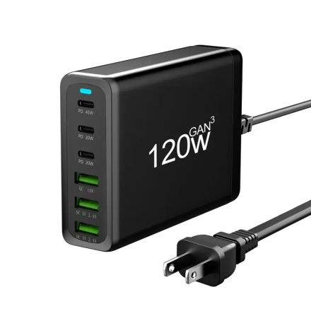 GaN Charger 120W 3x 1A + 3x USB Type C  PD 