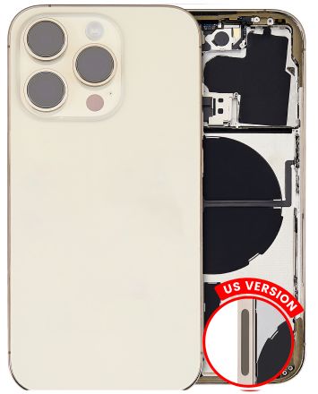 Pull Gold iPhone 14 Pro (U.S Version) (Used OEM Pull: Grade C) Back Housing W/ Small Pre-Installed