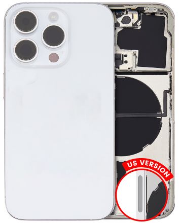 Pull Silver iPhone 14 Pro (U.S Version) (Used OEM Pull: Grade C) Back Housing W/ Small Pre-Installed