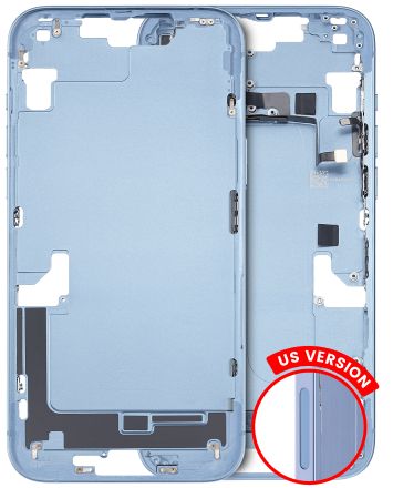 Pull Blue iPhone 14 Plus (US Version) (Used OEM Pull: Grade B) Mid-Frame Housing With Power And Volume Button