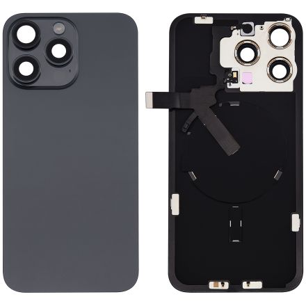Titanium Black iPhone 15 Pro Max (No Logo) (Black Titanium) Back Glass With Steel Plate With Wireless NFC Charging MagSafe Magnet & Flashlight Flex