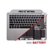 Pull Silver MacBook Pro 13" Retina (A1502 / Late 2013 / Mid 2014) (US Keyboard) (Used OEM Pull: Grade B/C) Top Case Assembly With Battery And Keyboard